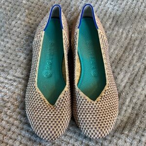 Rothy's Checkered Tan and Blue Flats